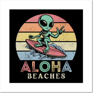 Alien Surfer Aloha Beaches Posters and Art